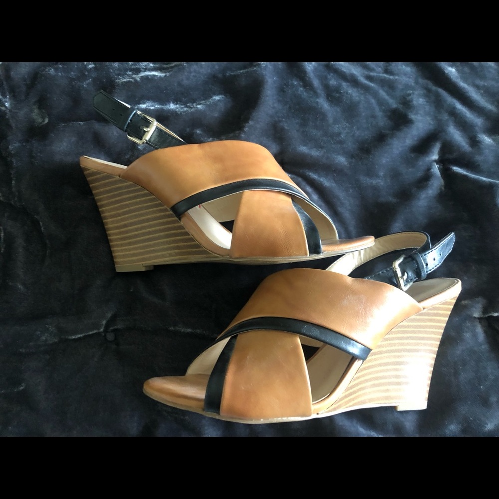Tan and black sandals
